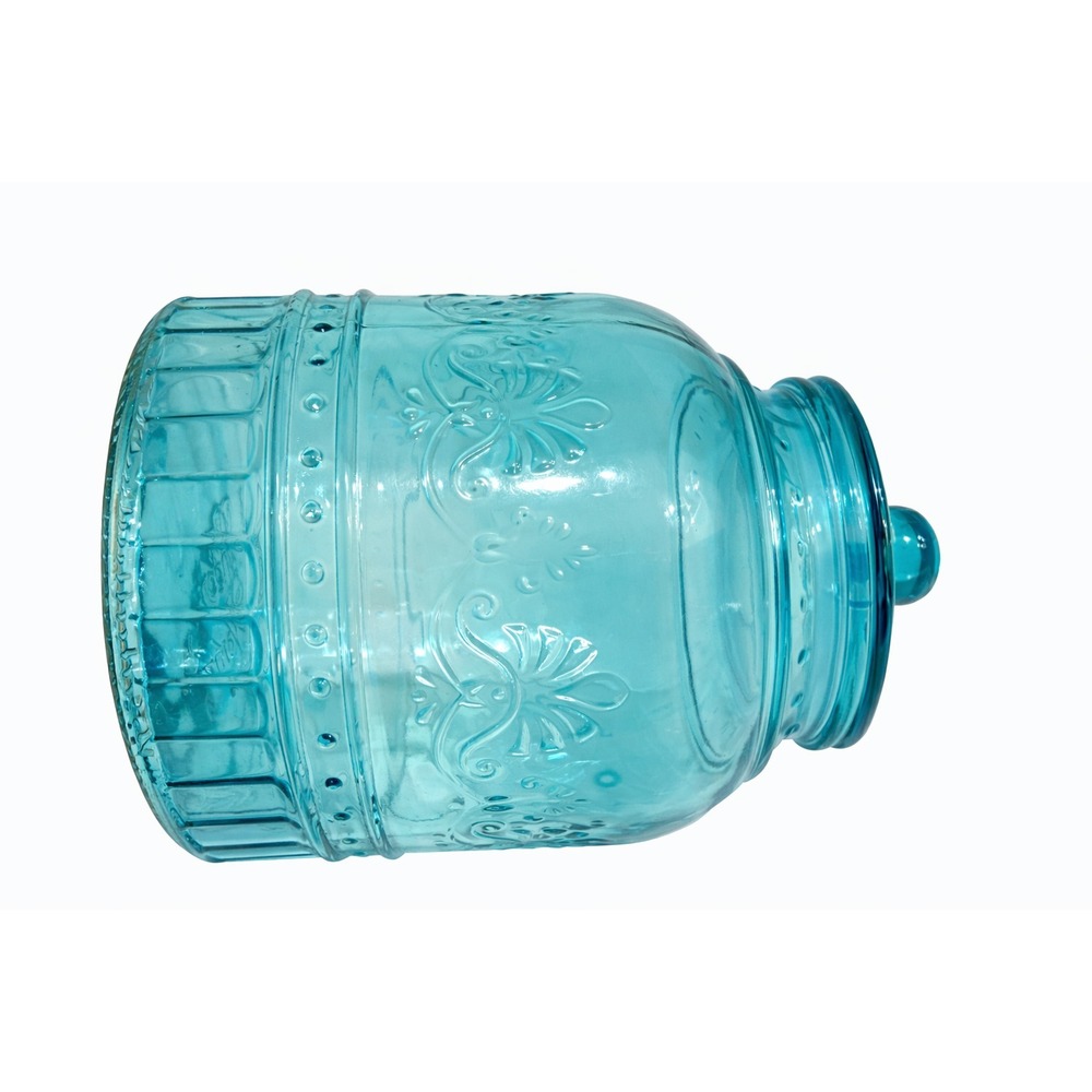 The Pioneer Woman Cassie Embossed Glass Replacement Canister Large 8" Teal Blue - Picture 3 of 6